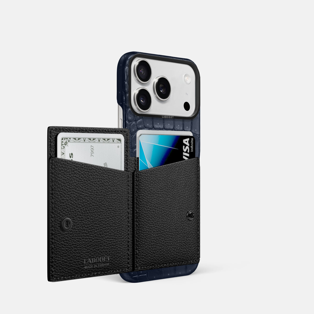 Bi-Fold Case For iPhone 18 Pro In Porosus Crocodile -2 | Deep-Blue-Sea-Black