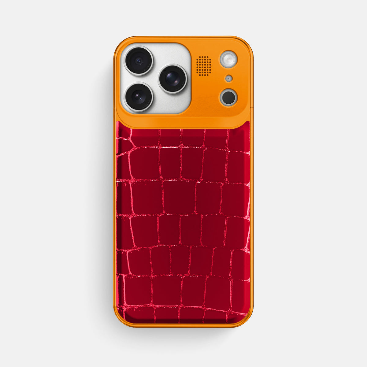 Metal Case For iPhone 17 Pro Max In Shiny Alligator -1 | Cherry-Orange