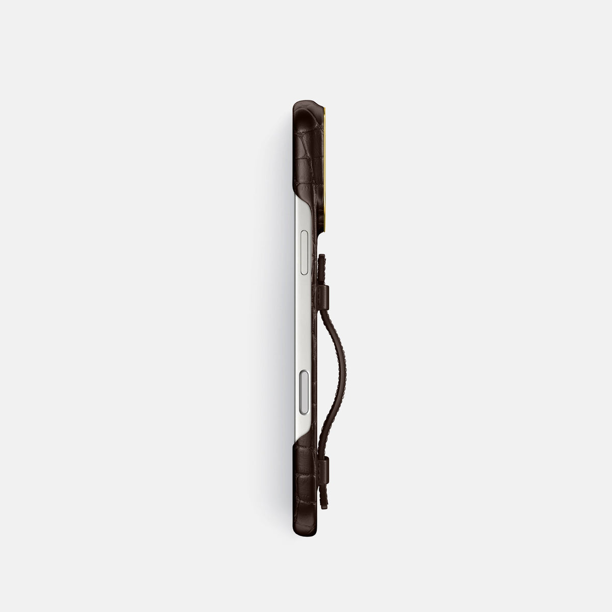 Handle Case For iPhone 18 Pro In Alligator -3 | Dark-Brown-Gold