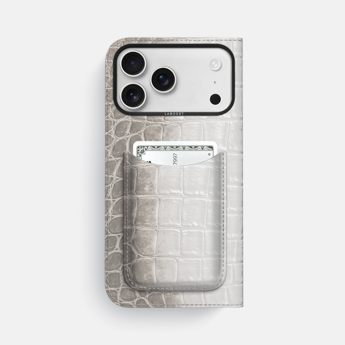 Folio Case with Card For iPhone 17 Pro Max In Himalayan Crocodile -3 | Grey-Black