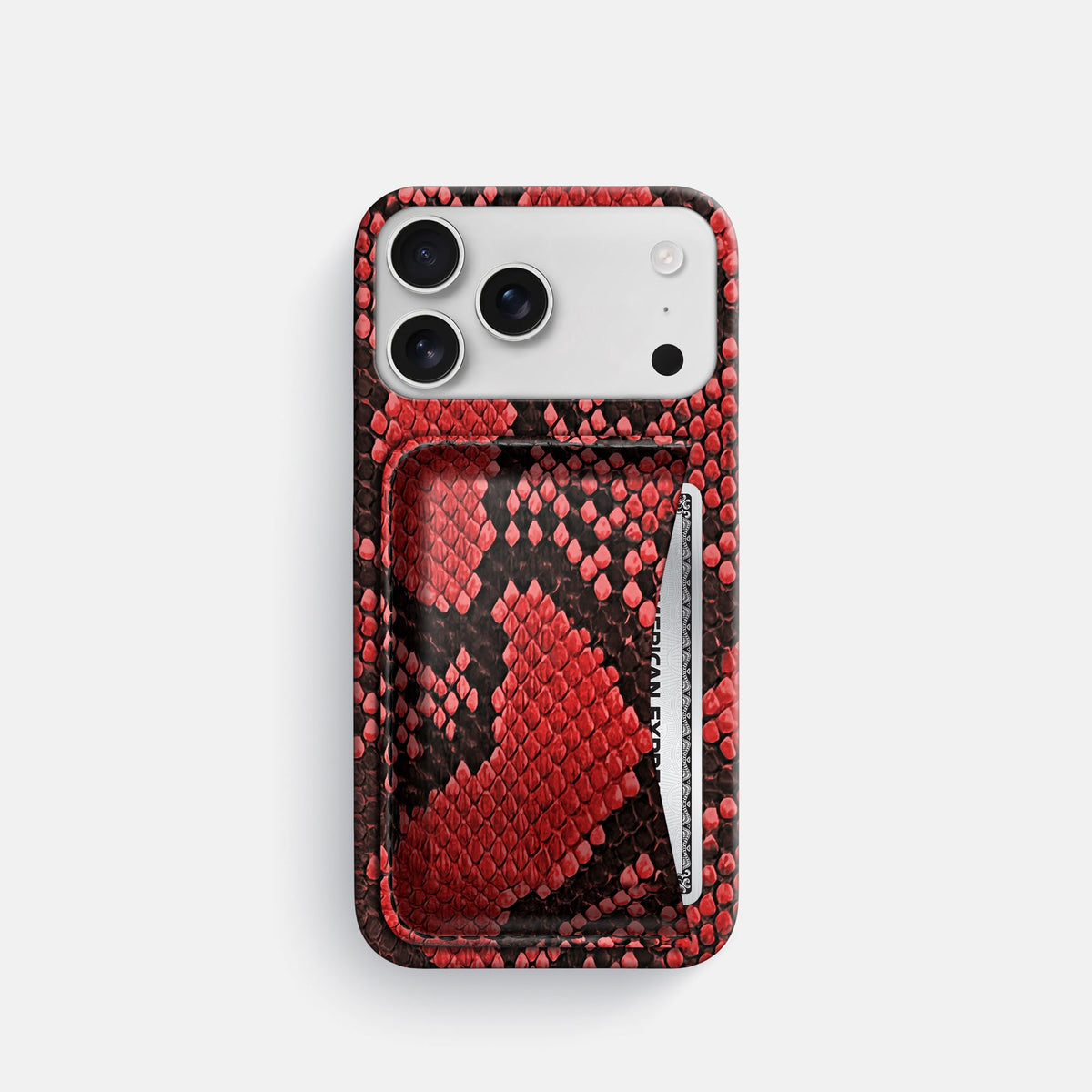 Slim Card Case For iPhone 18 Pro In Deluxe Python -1 | Red