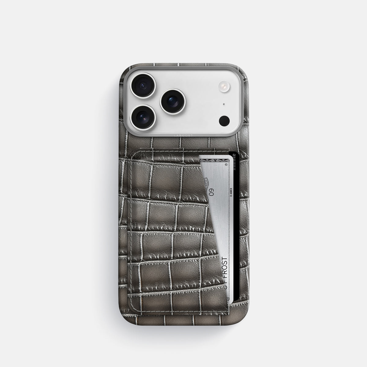 Double Card Case For iPhone 17 Pro In Patina Alligator -1 | Grey-Steel