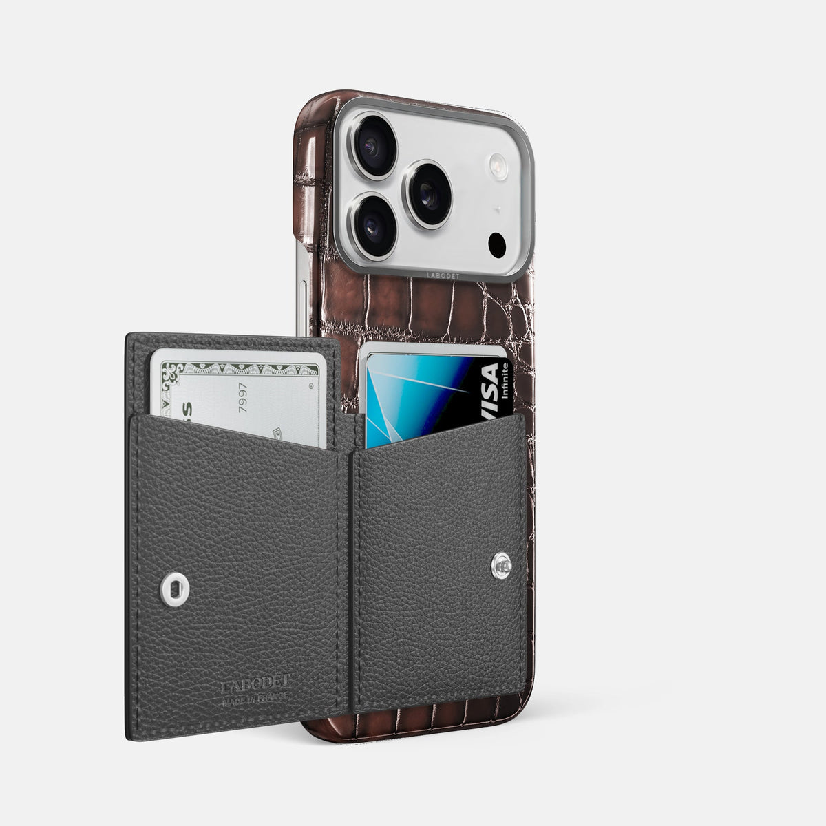 Bi-Fold Case For iPhone 18 Pro Max In Patina Alligator -2 | Havana-Brown-Steel