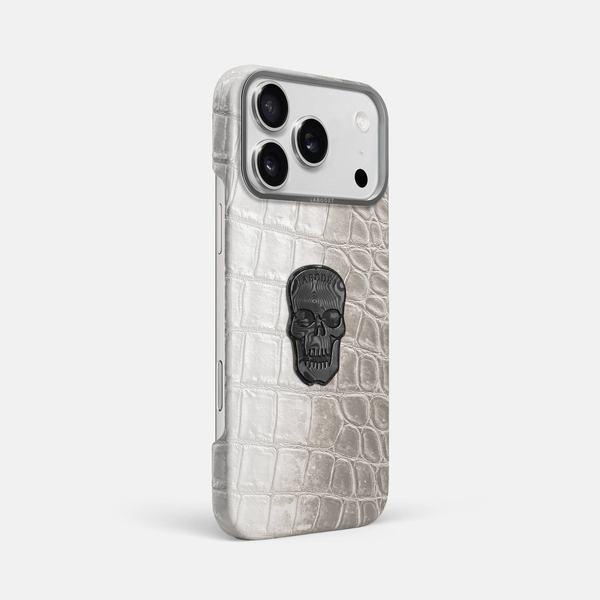 Classic Case With Carbon Skull For iPhone 18 Pro Max In Himalayan Crocodile -2 | Grey-Steel