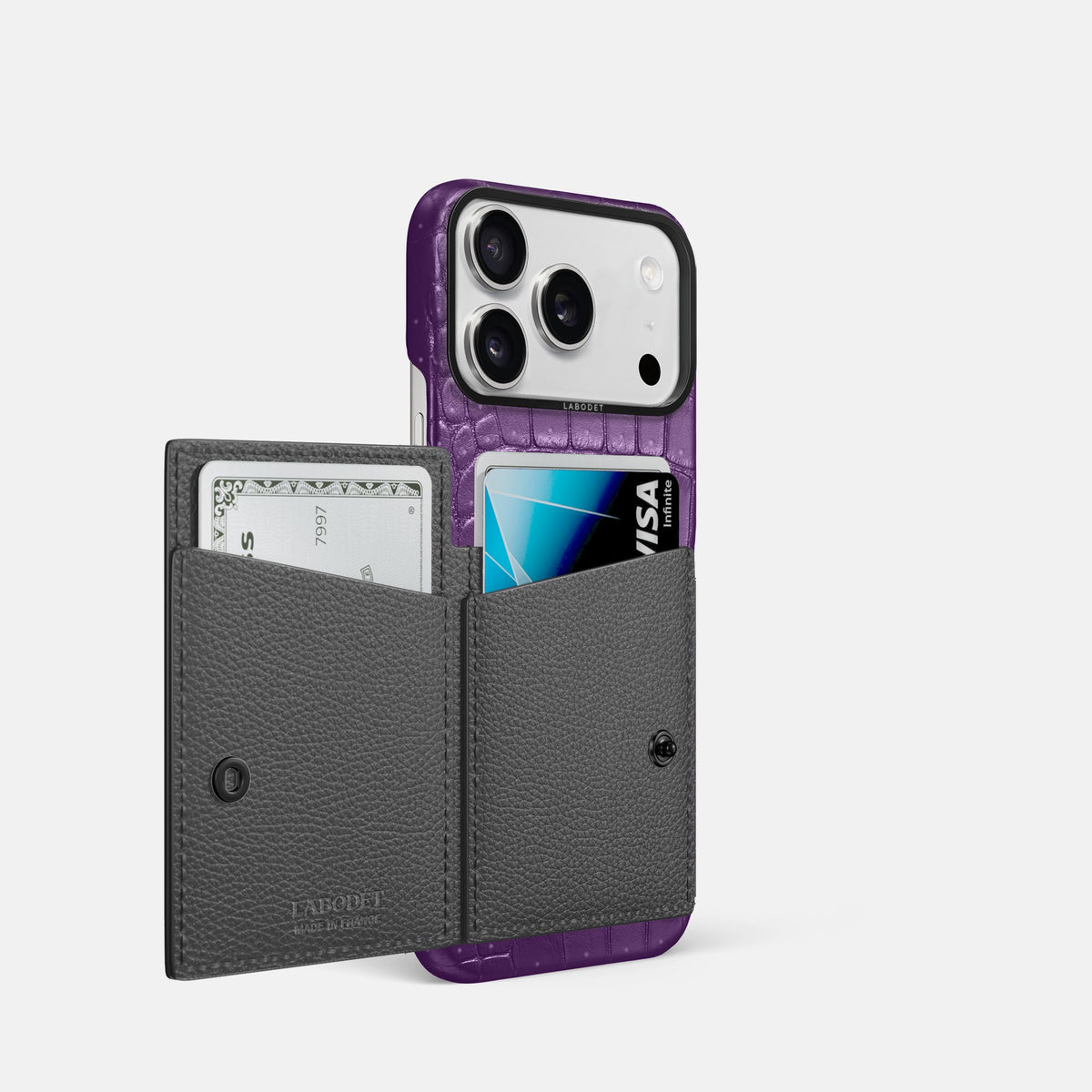 Bi-Fold Case For iPhone 18 Pro In Porosus Crocodile -2 | Purple-Black
