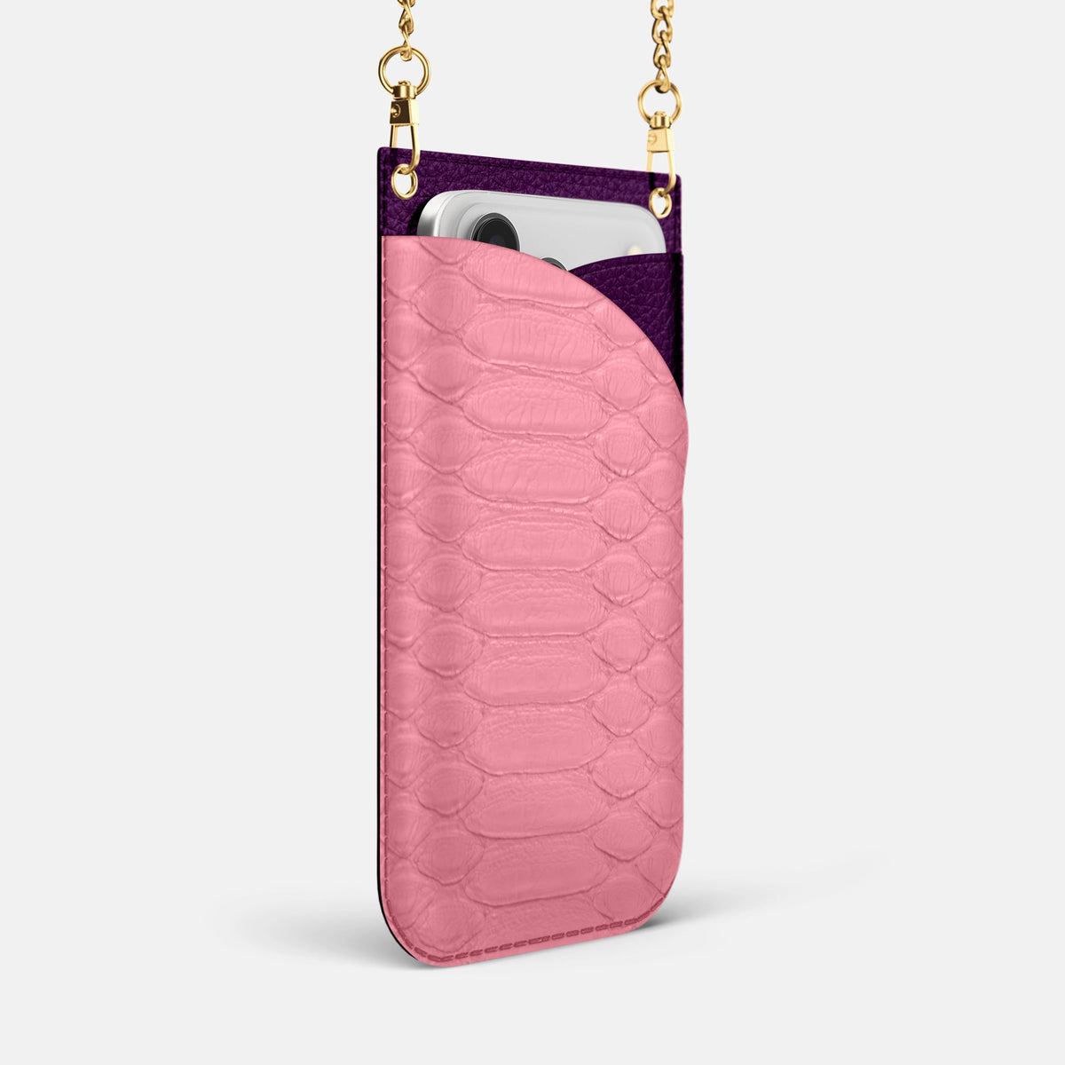 Crossbody Bag For iPhone 18 Pro Max In Python -2 | Pink-Gold