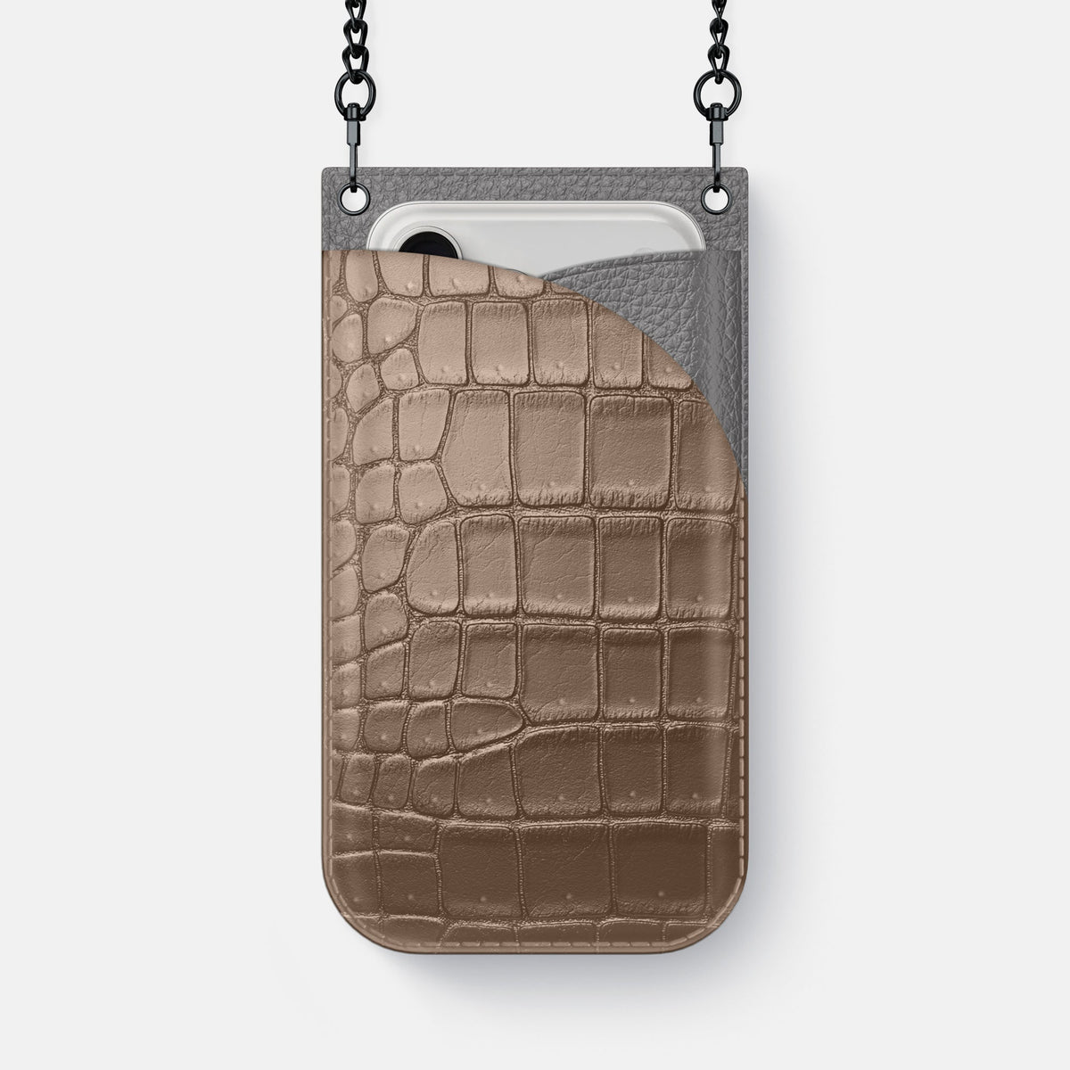 Crossbody Bag For iPhone 18 Pro Max In Porosus Crocodile -1 | Fur-Brown-Black