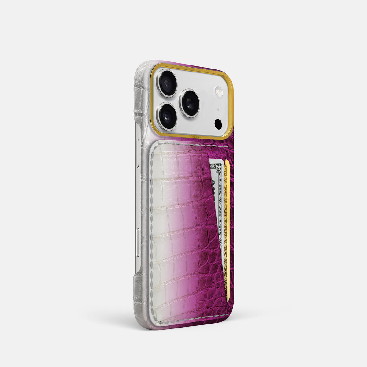 Double Card Case For iPhone 17 Pro In Himalayan Crocodile -2 | Fuchsia-Gold