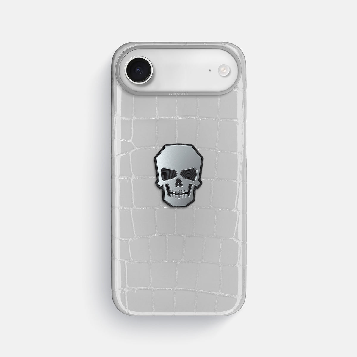 Classic Case With Titanium Skull For iPhone 17 Air In Shiny Alligator -1 | White-Steel