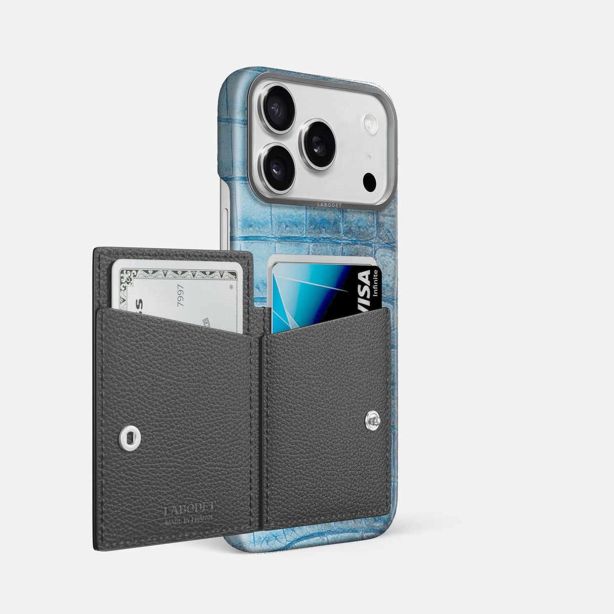 Bi-Fold Case For iPhone 18 Pro Max In Himalayan Crocodile -2 | Ice-Blue-Steel