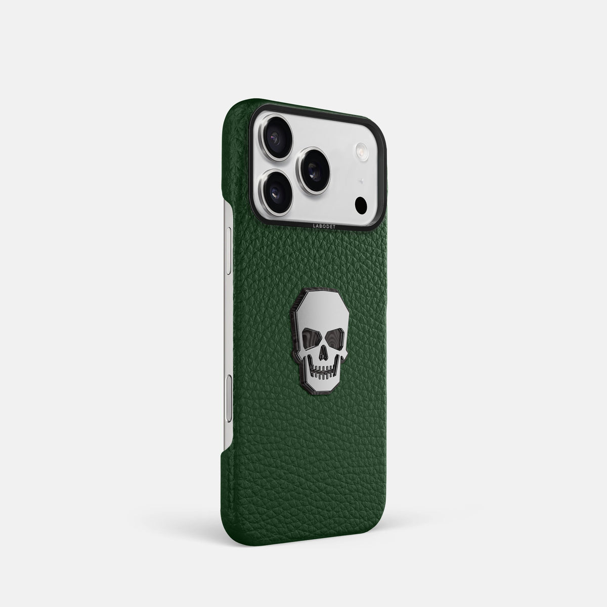 Classic Case With Titanium Skull For iPhone 18 Pro In Calf -2 | Dark-Green-Black