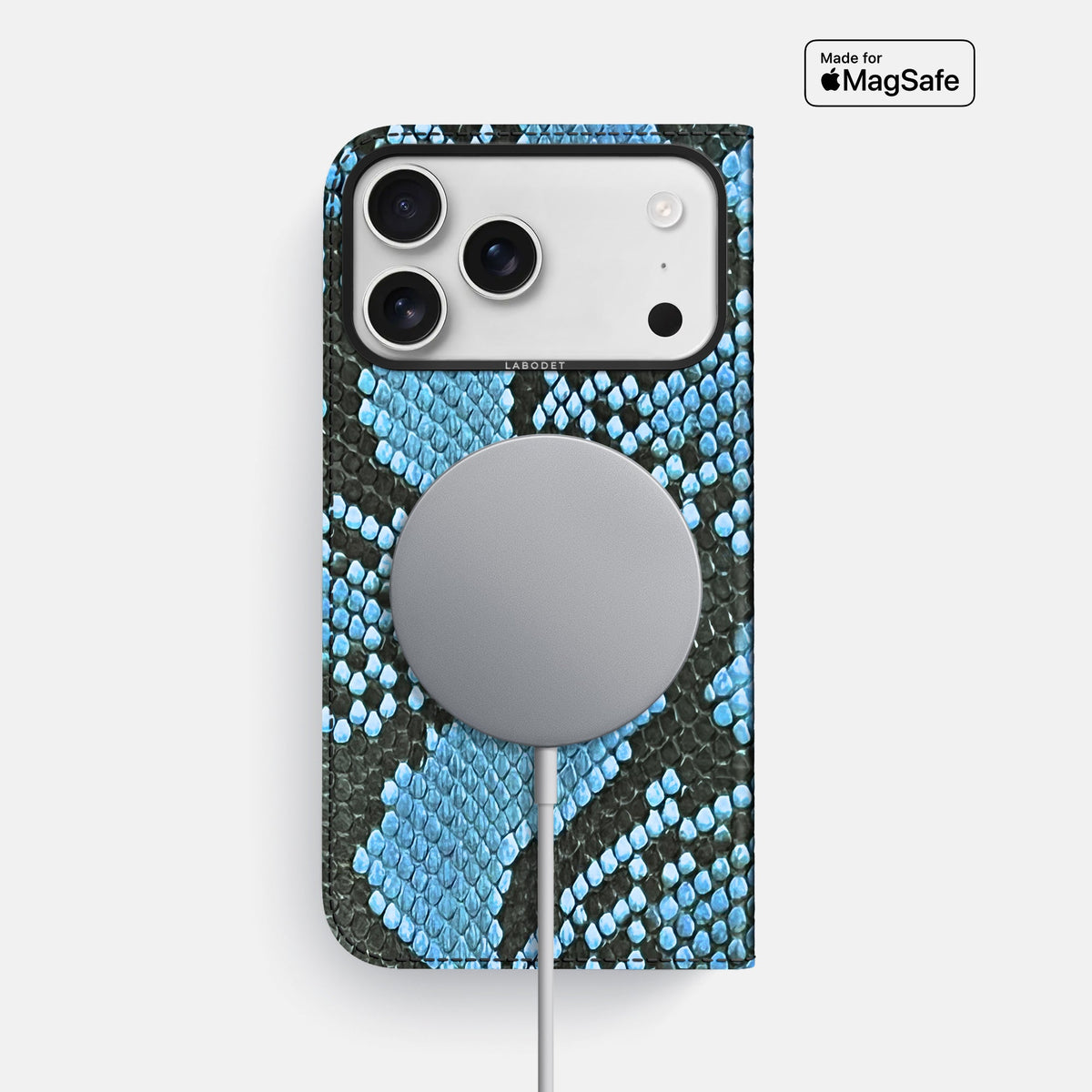 Folio Case For iPhone 18 Pro Max In Deluxe Python -3 | Pacific-Blue-Black