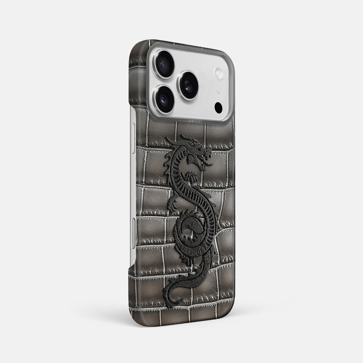 Classic Case With Carbon Dragon For iPhone 18 Pro Max In Patina Alligator -2 | Grey-Steel