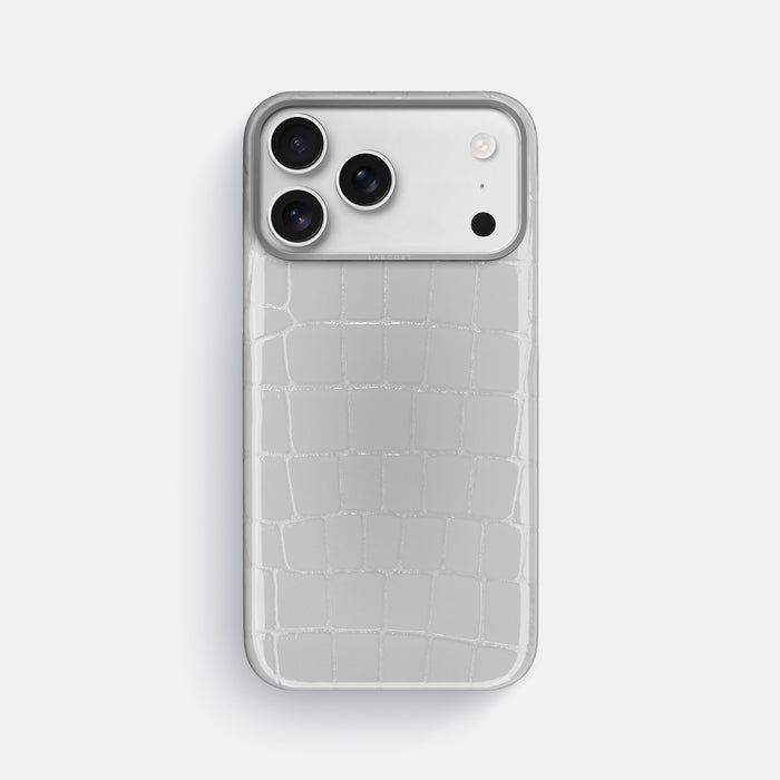 Classic Case For iPhone 17 Pro Max In Shiny Alligator -1 | White-Steel