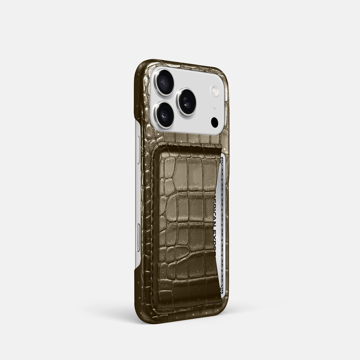 Slim Card Case For iPhone 18 Pro In Porosus Crocodile -2 | Bronze
