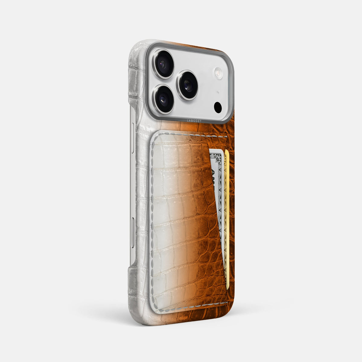 Double Card Case For iPhone 18 Pro Max In Himalayan Crocodile -2 | Orange-Steel