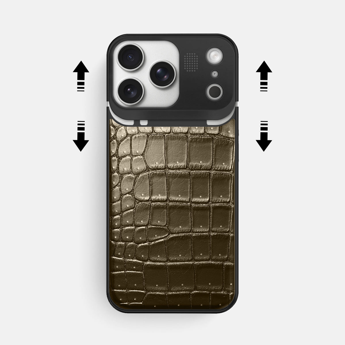 Metal Case For iPhone 17 Pro Max In Porosus Crocodile -2 | Bronze-Black