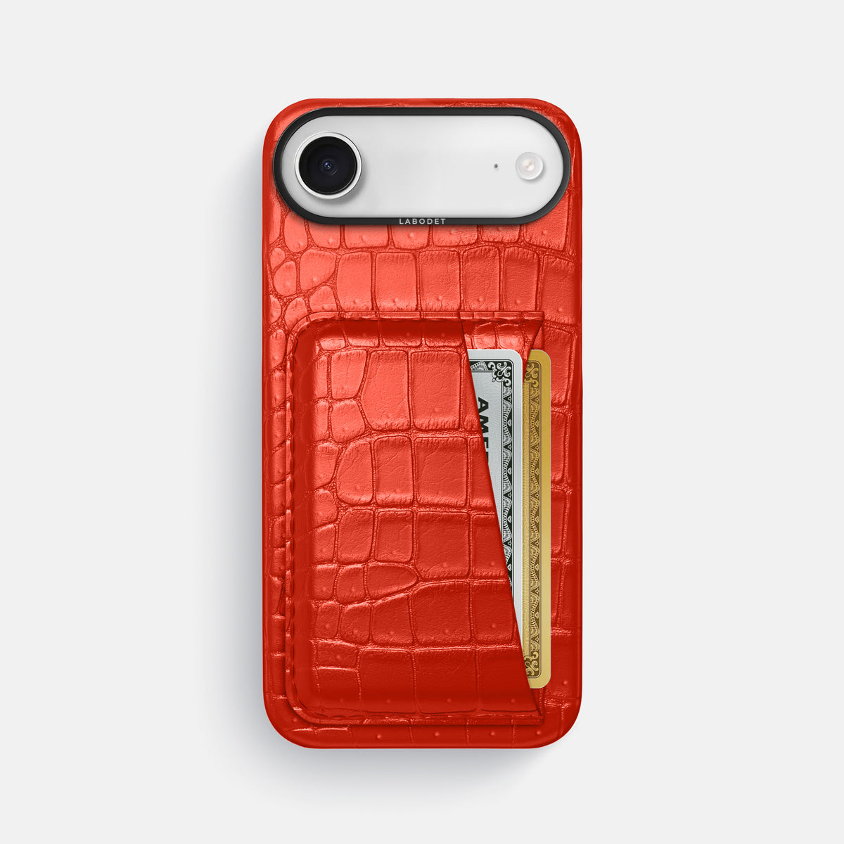 Double Card Case For iPhone 17 Air In Porosus Crocodile -1 | Rust-Black