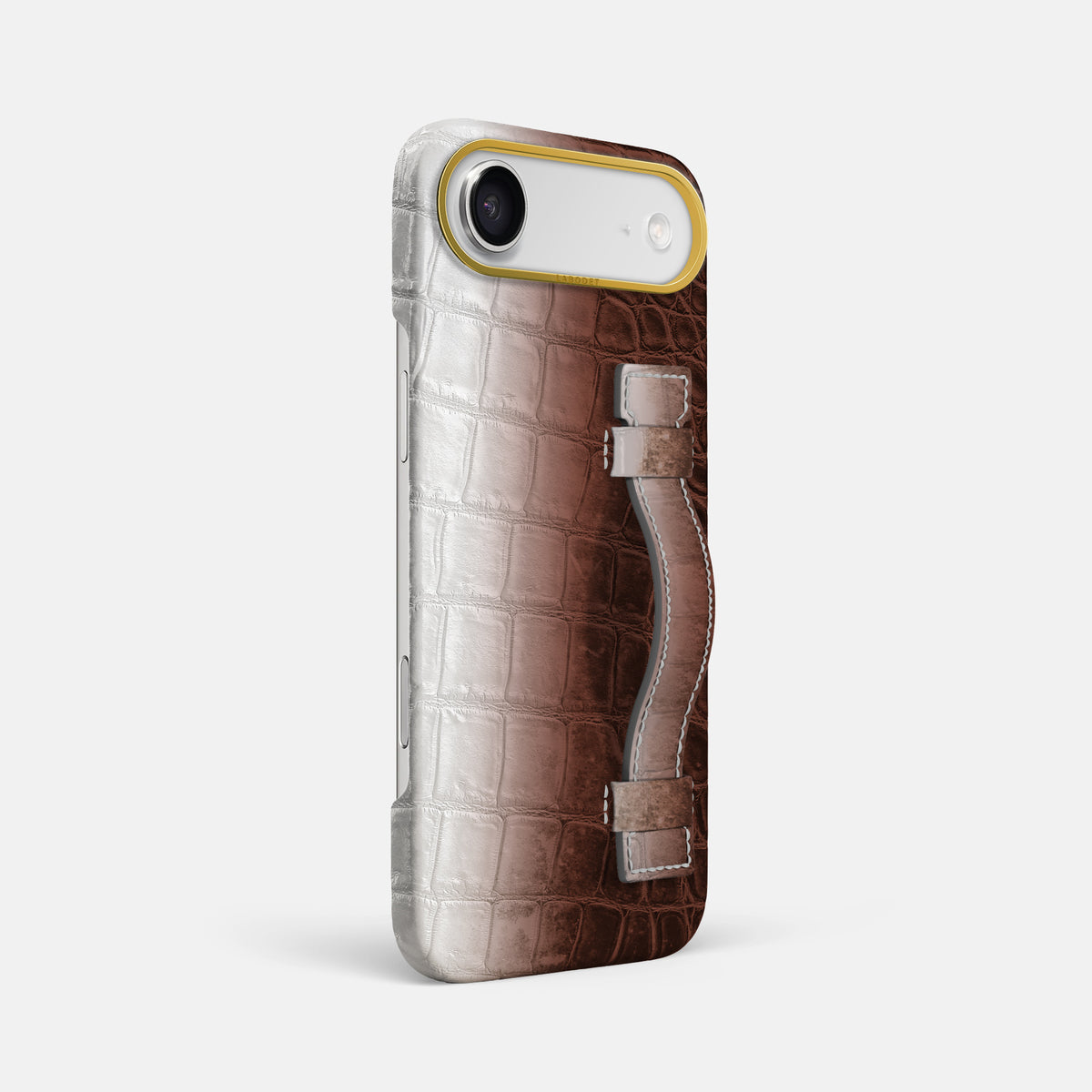 Handle Case For iPhone 17 Air In Himalayan Crocodile -2 | Dark-Brown-Gold