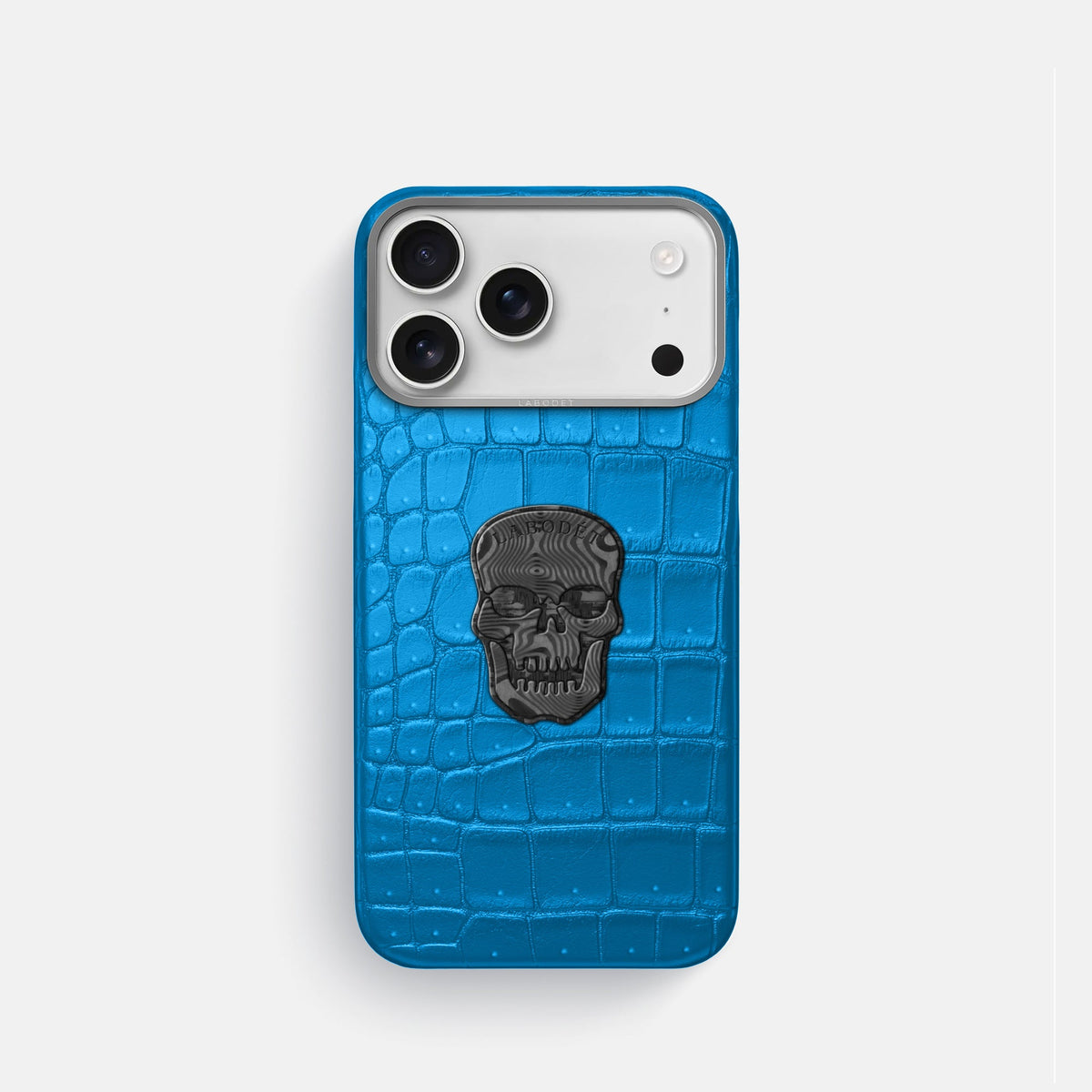 Classic Case With Carbon Skull For iPhone 18 Pro In Porosus Crocodile -1 | Blue-Lagoon-Steel