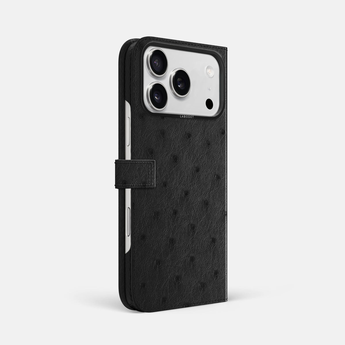 Folio Case with Clasp For iPhone 18 Pro Max In Ostrich -1 | Black-Black