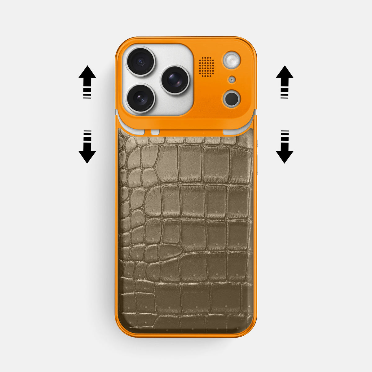 Metal Case For iPhone 17 Pro Max In Porosus Crocodile -2 | Kaki-Green-Orange