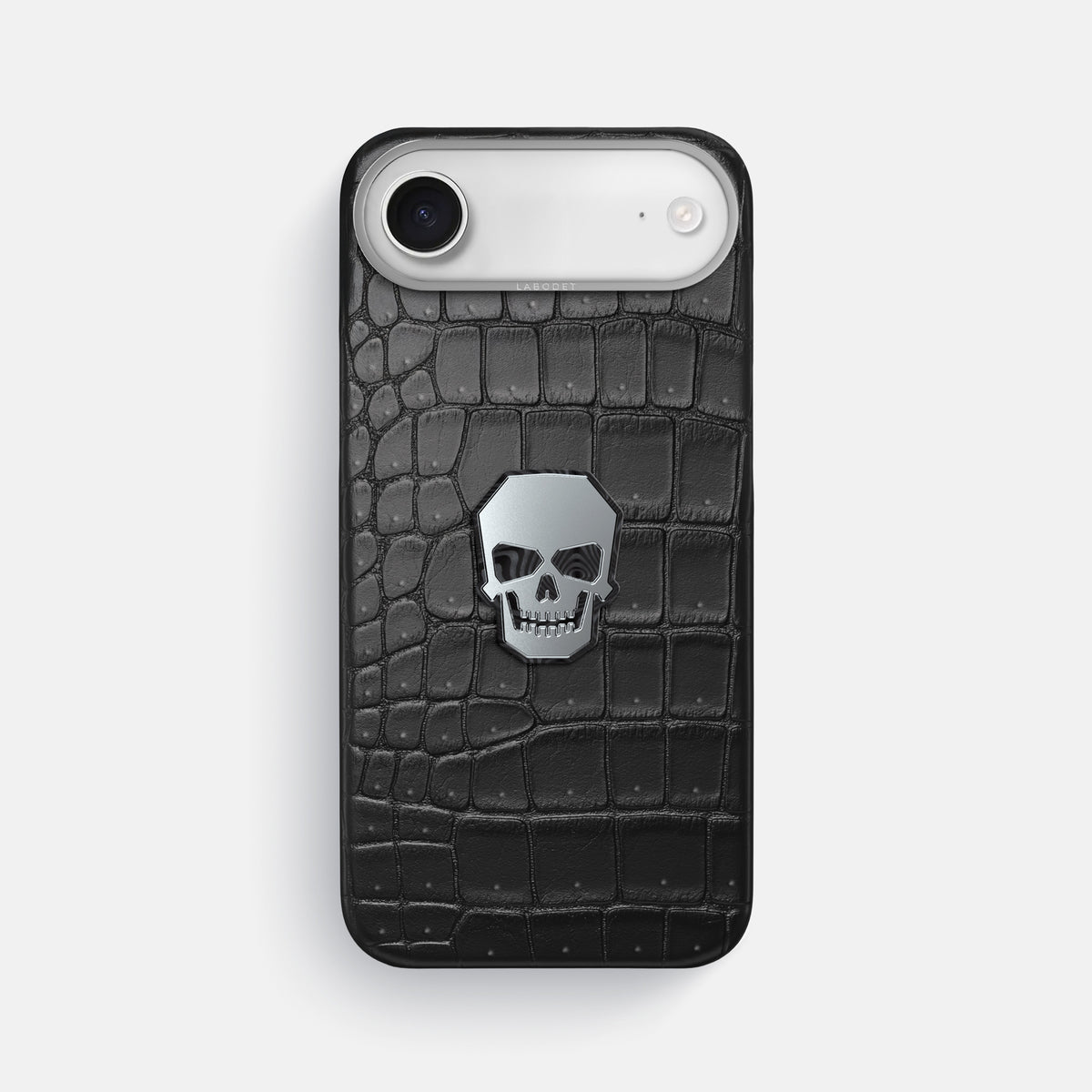 Classic Case With Titanium Skull For iPhone 17 Air In Porosus Crocodile -1 | Black-Steel