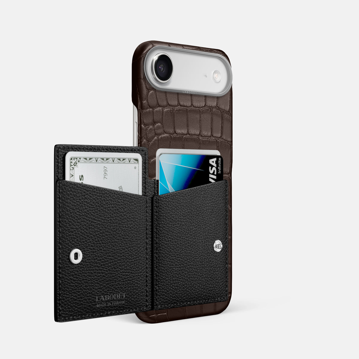 Bi-Fold Case For iPhone 17 Air In Alligator -2 | Dark-Brown-Steel
