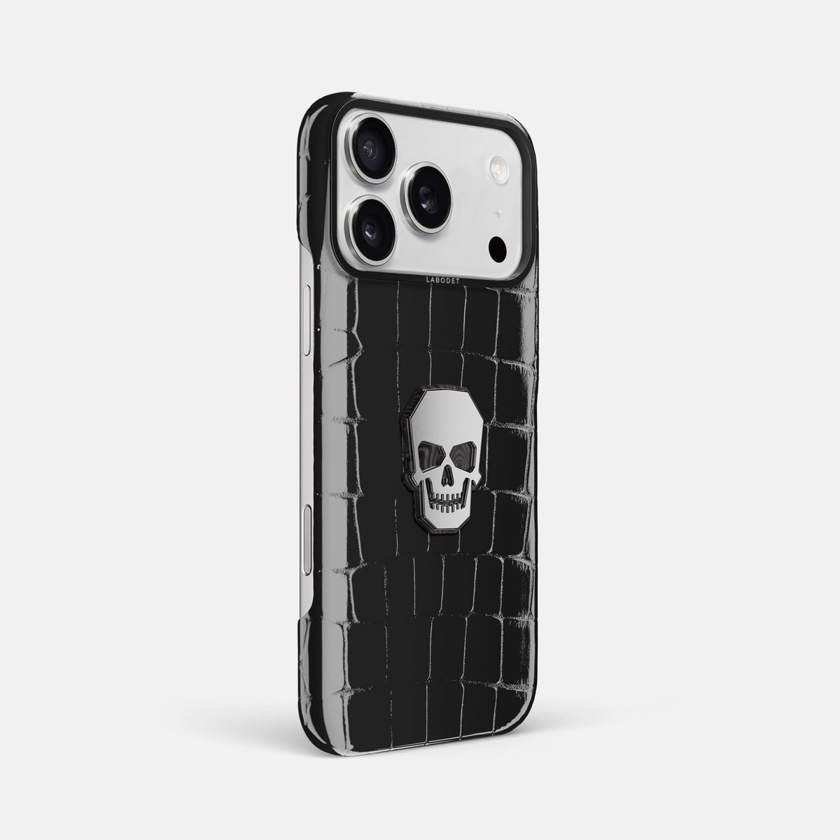Classic Case With Titanium Skull For iPhone 18 Pro Max In Shiny Alligator -2 | Black-Black