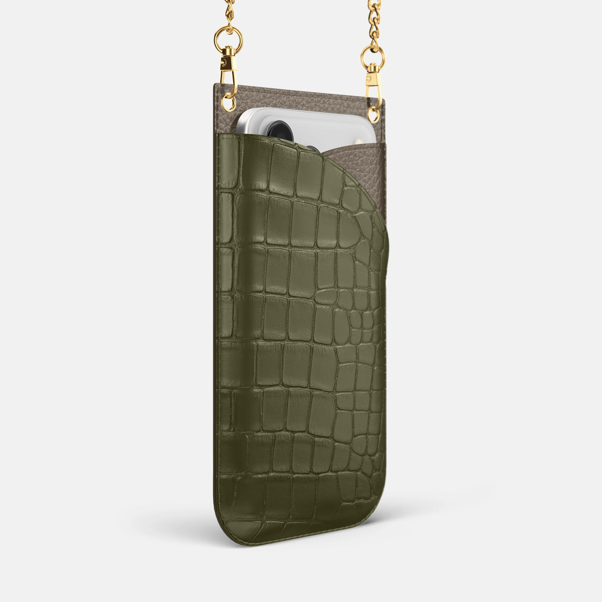 Crossbody Bag For iPhone 18 Pro Max In Alligator -2 | Kaki-Green-Gold
