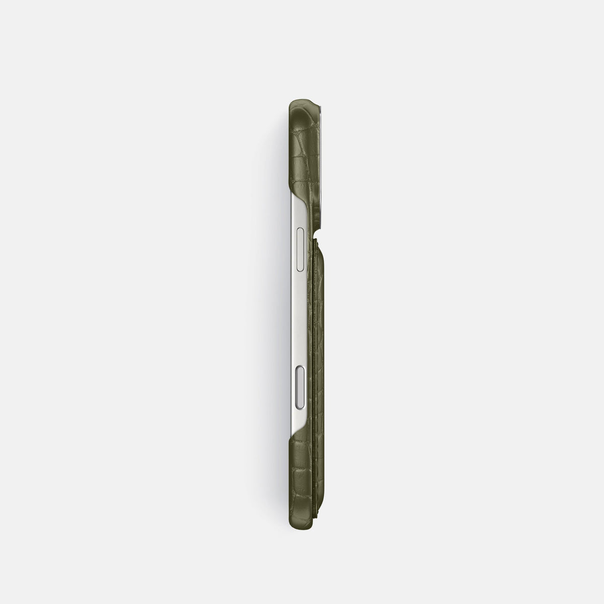 Double Card Case For iPhone 18 Pro In Alligator -3 | Kaki-Green-Steel