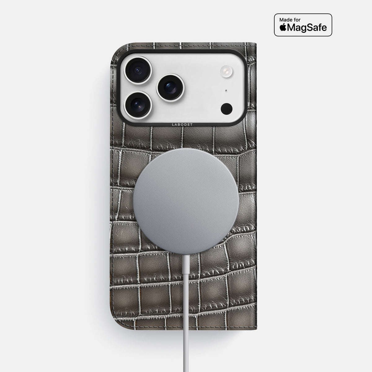 Folio Case For iPhone 18 Pro Max In Patina Alligator -3 | Grey-Black