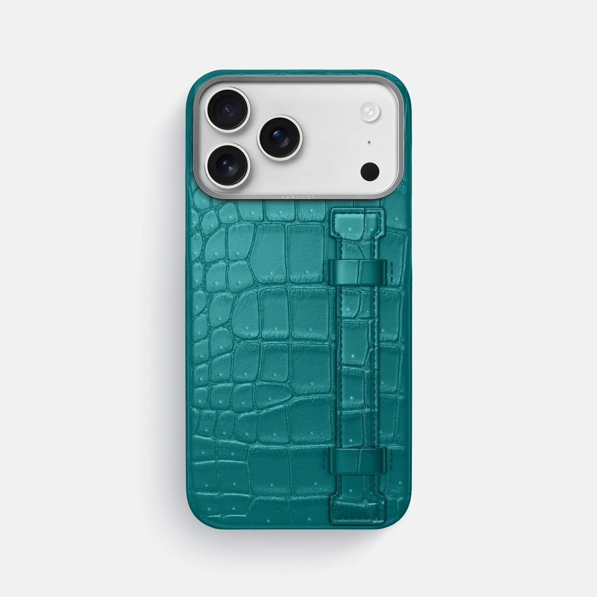 Handle Case For iPhone 18 Pro Max In Porosus Crocodile -1 | Celadon-Steel
