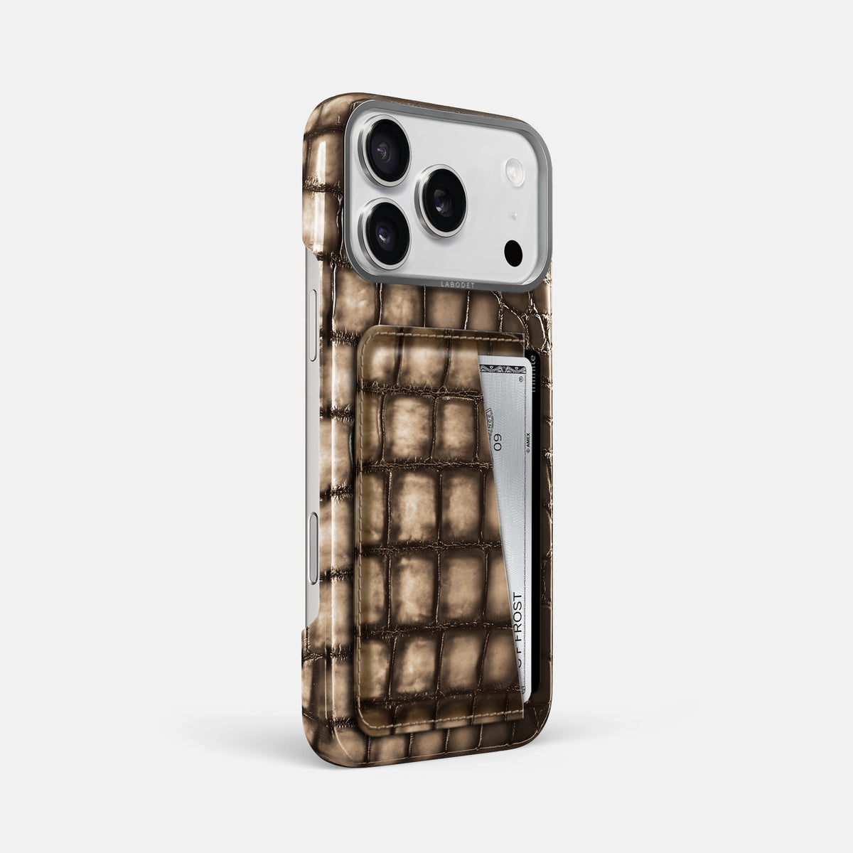 Double Card Case For iPhone 17 Pro Max In Patina Alligator -2 | Etoupe-Steel
