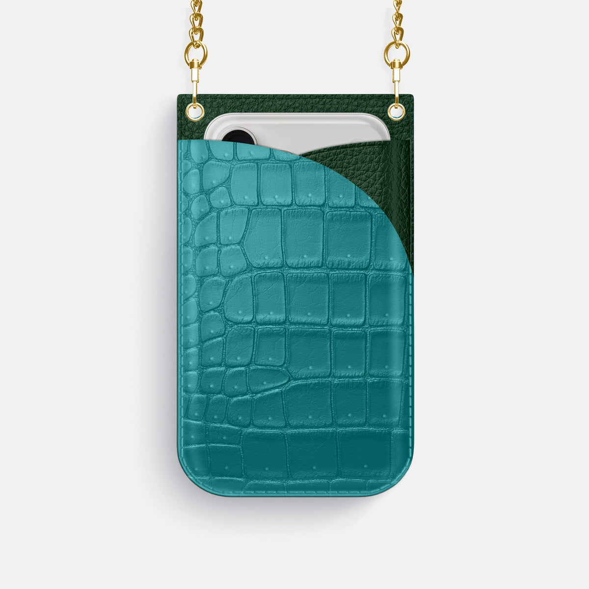 Crossbody Bag For iPhone 18 Pro In Porosus Crocodile -1 | Celadon-Gold