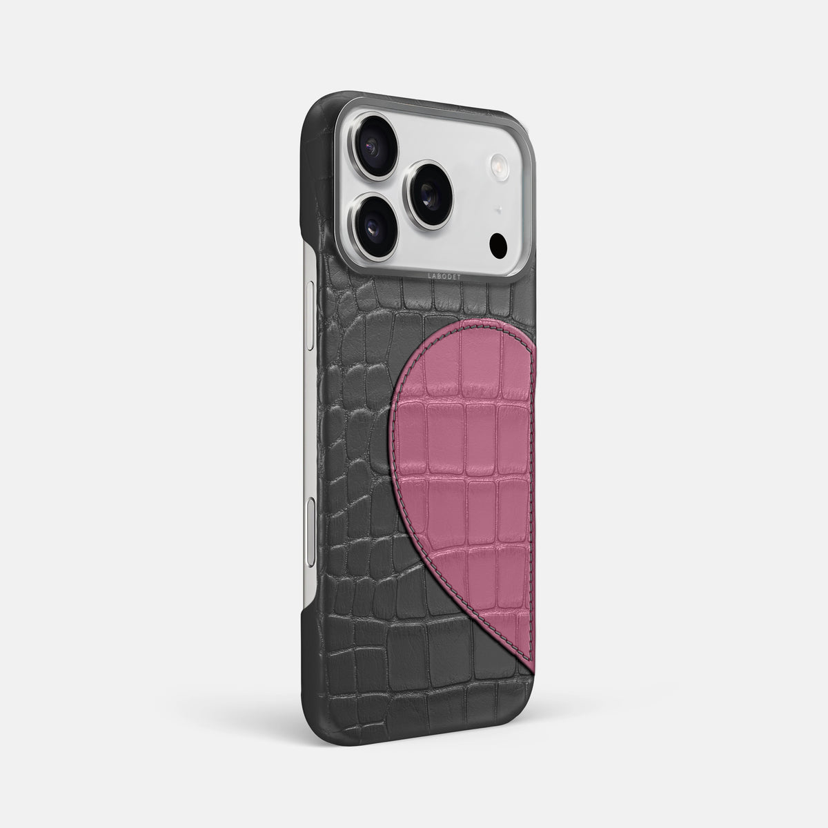 Classic Case With Half Heart - Left For iPhone 17 Pro Max In Alligator -2 | Grey-Steel