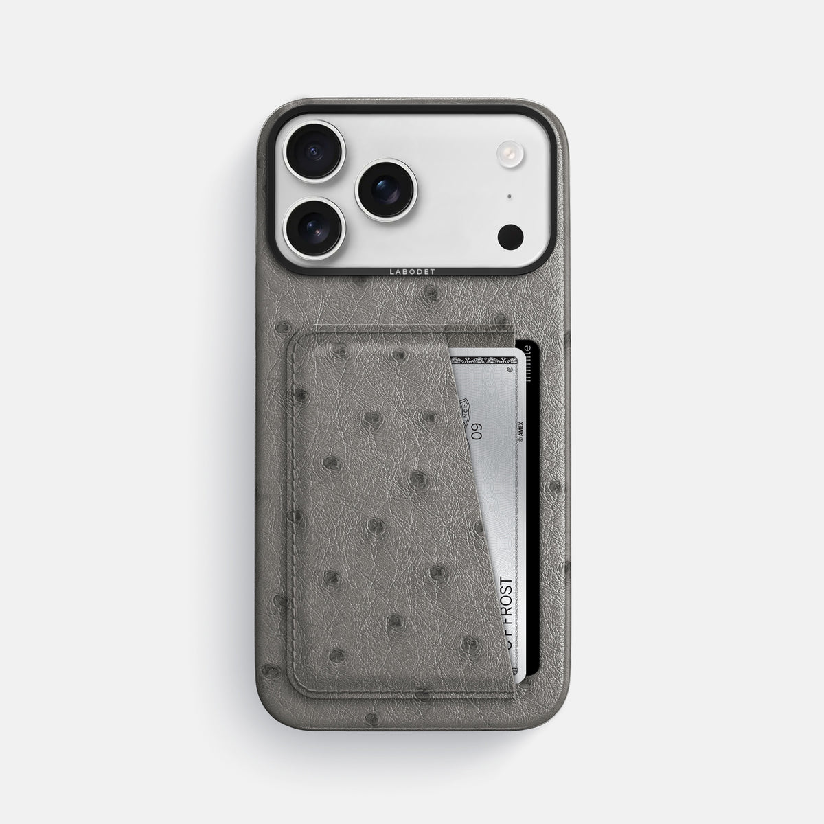 Double Card Case For iPhone 17 Pro Max In Ostrich -1 | Grey-Black