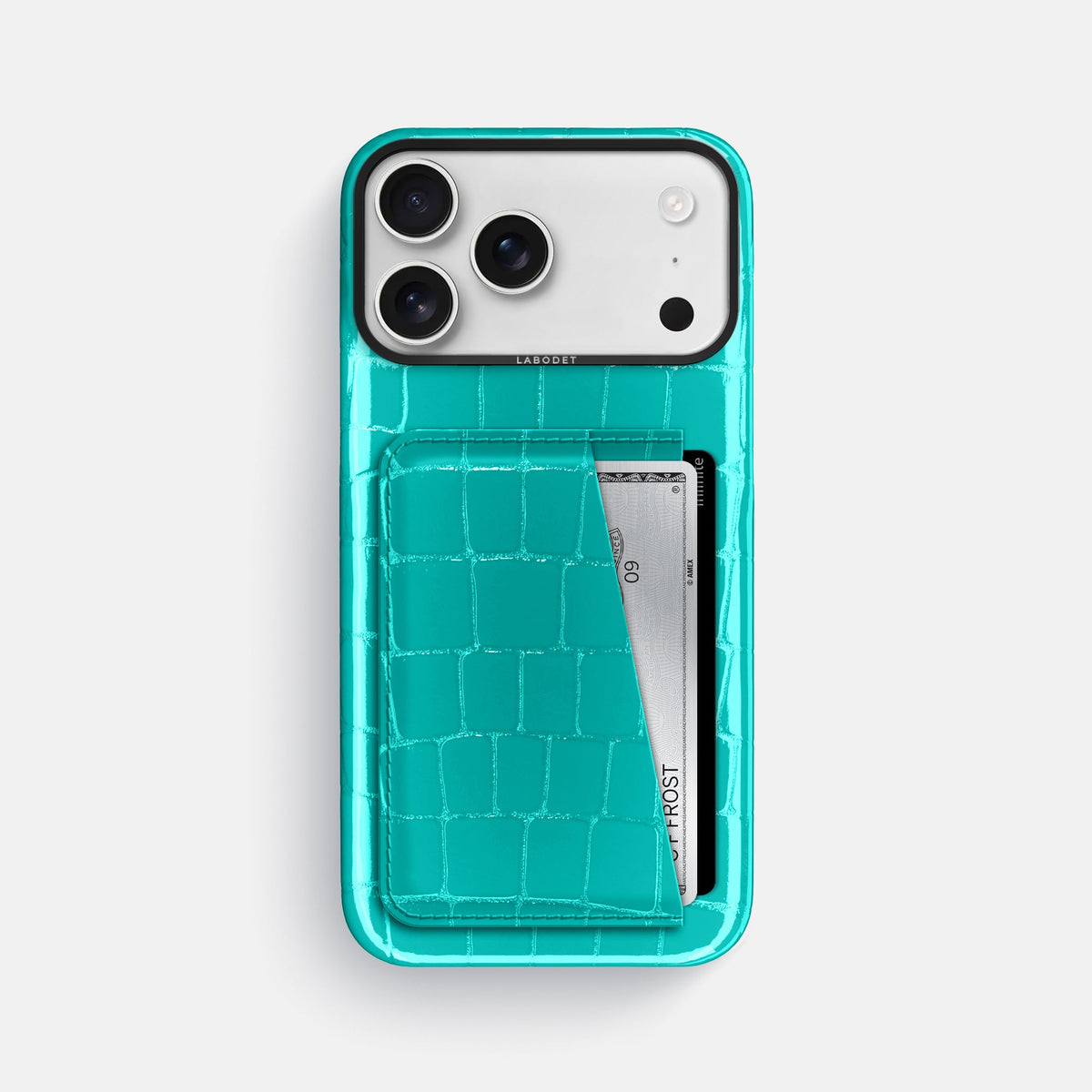 Double Card Case For iPhone 18 Pro Max In Shiny Alligator -1 | Mint-Black
