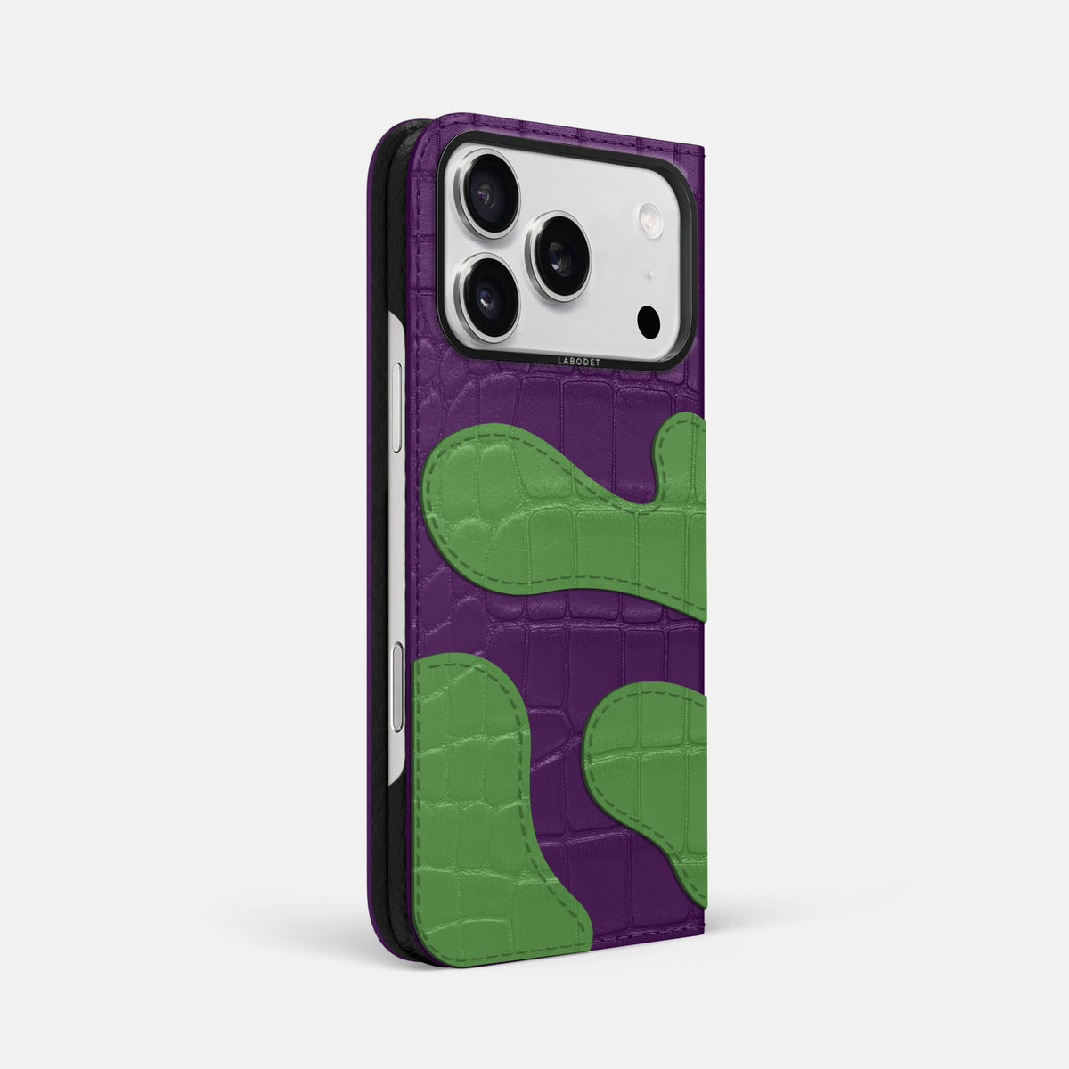 Camouflage Folio For iPhone 18 Pro Max In Alligator -1 | Purple-Black