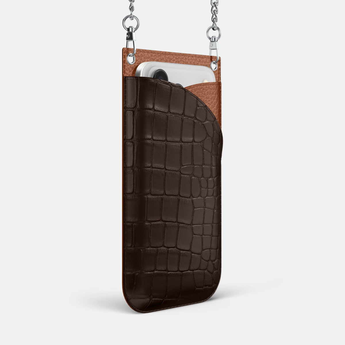 Crossbody Bag For iPhone 18 Pro Max In Alligator -2 | Dark-Brown-Steel
