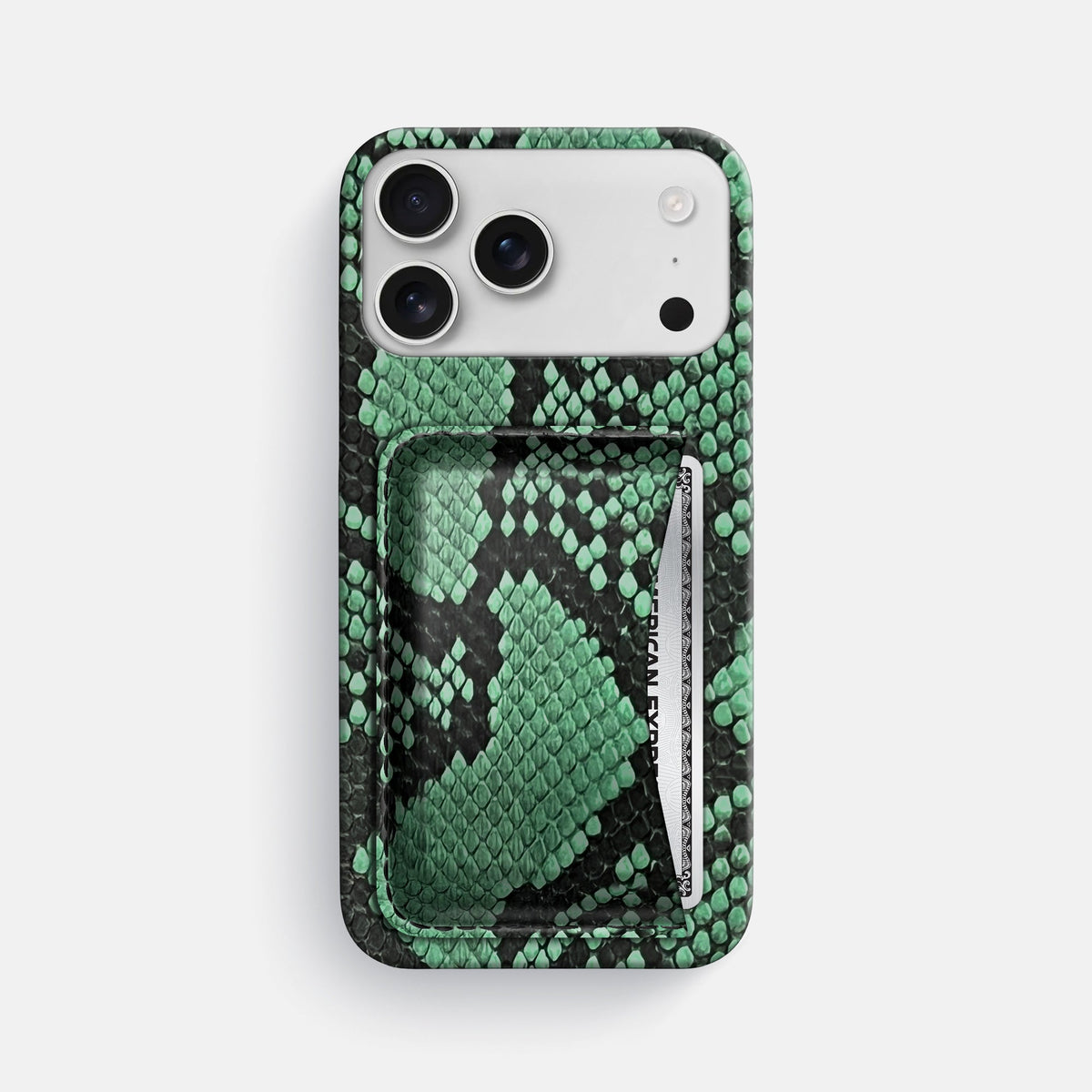 Slim Card Case For iPhone 18 Pro Max In Deluxe Python -1 | Forest-Green