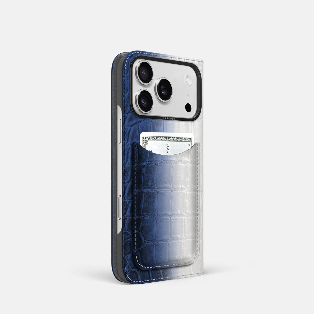 Folio Case with Card For iPhone 18 Pro In Himalayan Crocodile -1 | Navy-Blue-Black