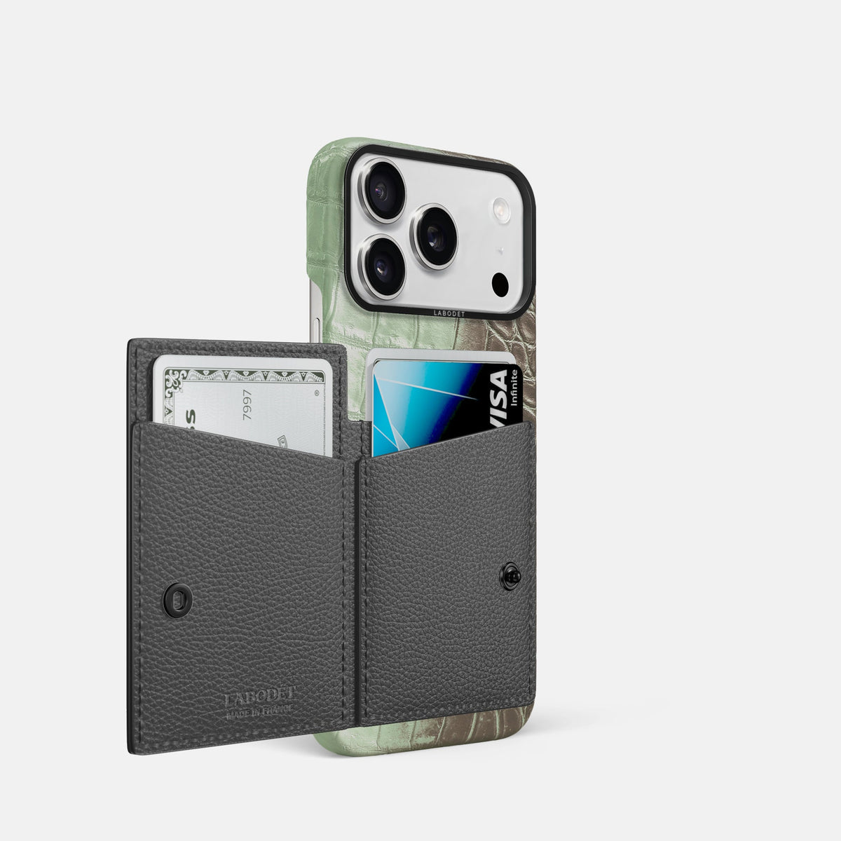 Bi-Fold Case For iPhone 18 Pro In Himalayan Crocodile -2 | Pistachio-Black