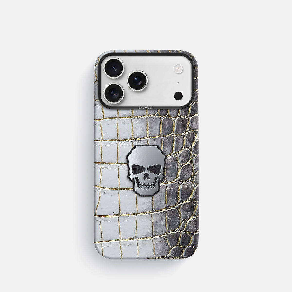 Classic Case With Titanium Skull For iPhone 17 Pro In Himalayan Crocodile -1 | Gold-Black
