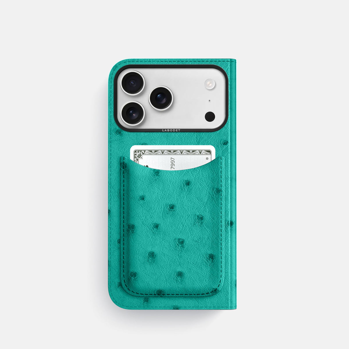 Folio Case with Card For iPhone 18 Pro In Ostrich -3 | Turquoise-Black