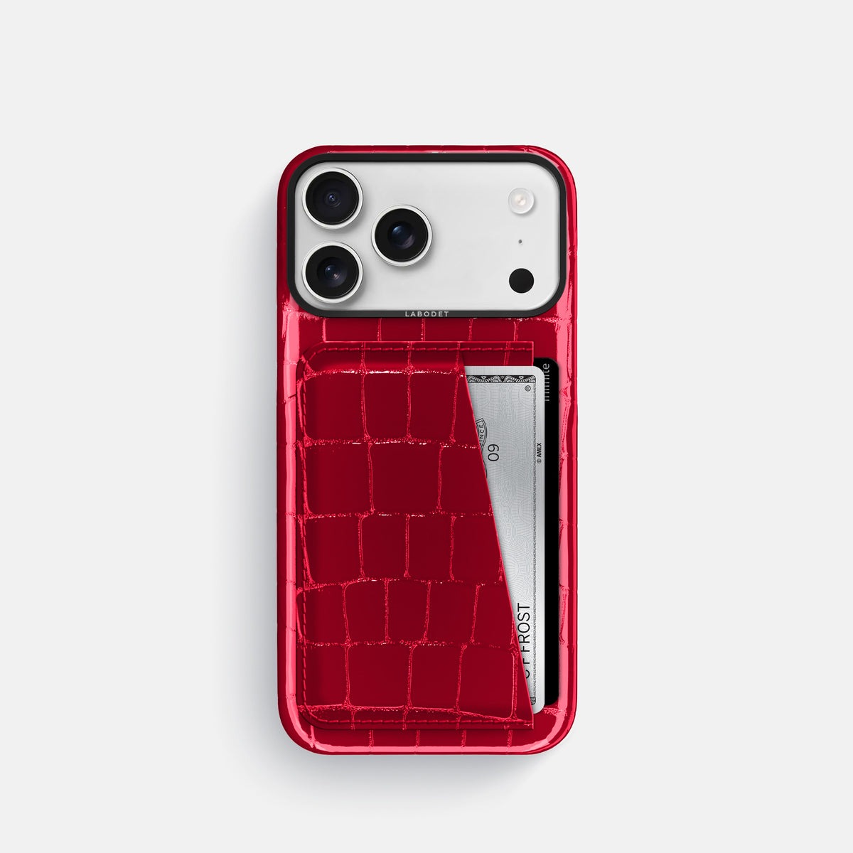 Double Card Case For iPhone 17 Pro In Shiny Alligator -1 | Cherry-Black