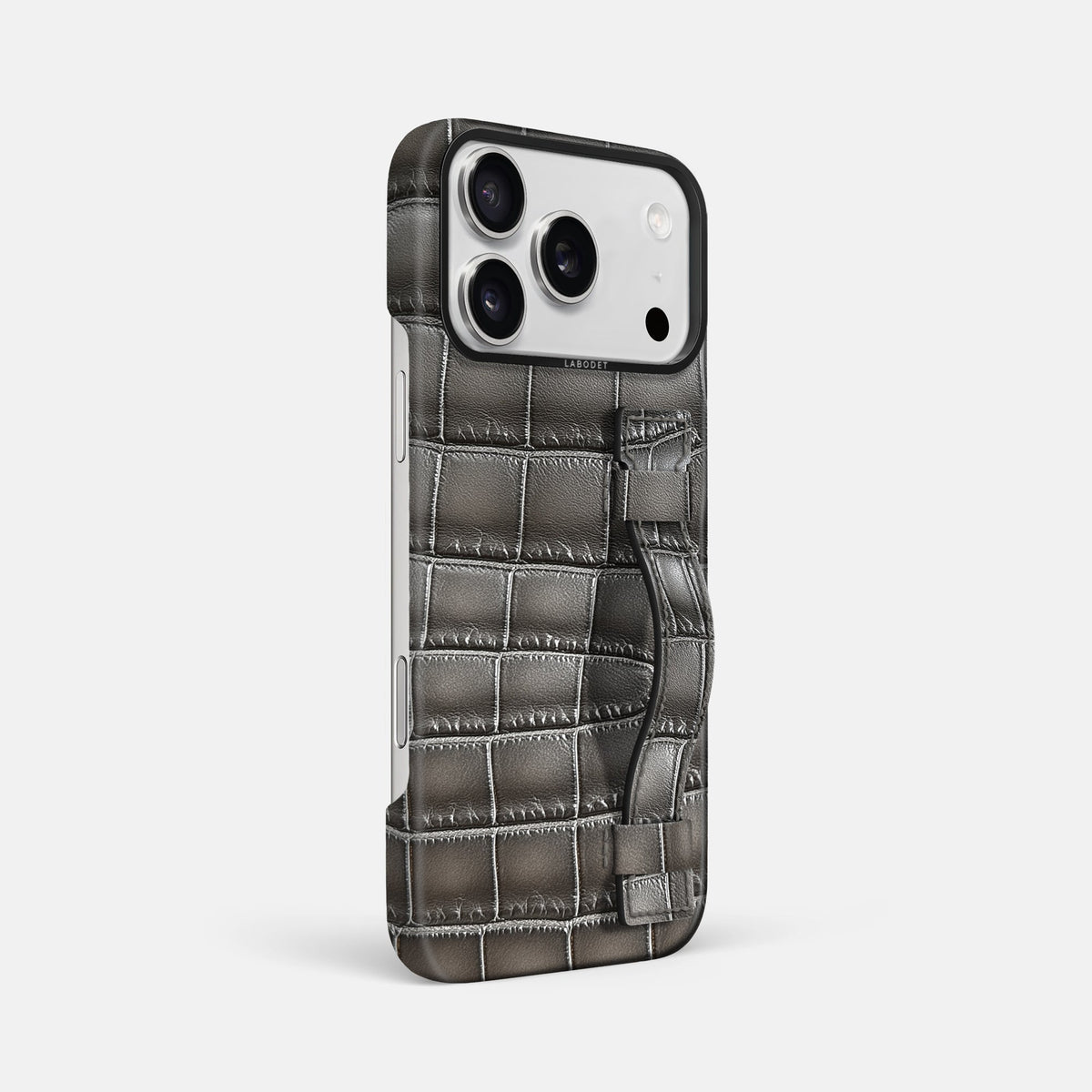 Handle Case For iPhone 18 Pro Max In Patina Alligator -2 | Grey-Black