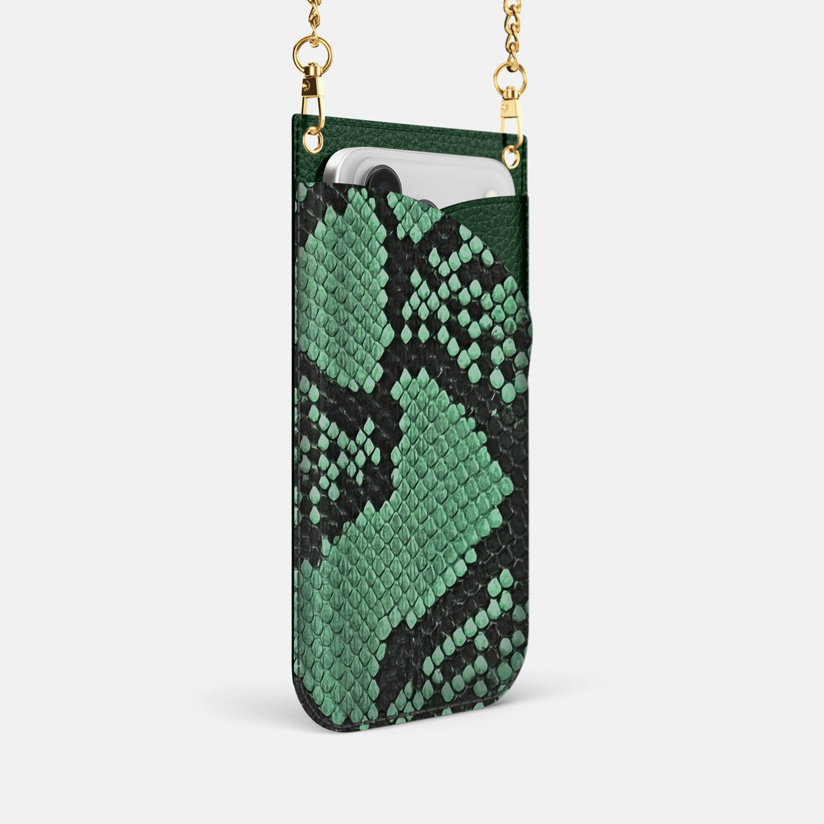 Crossbody Bag For iPhone 18 Pro In Deluxe Python -2 | Forest-Green-Gold