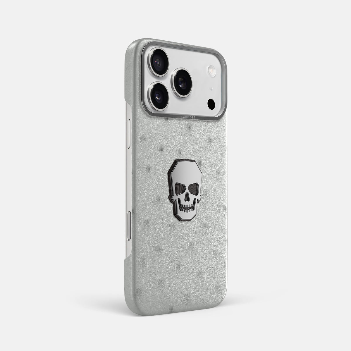 Classic Case With Titanium Skull For iPhone 17 Pro Max In Ostrich -2 | White-Steel