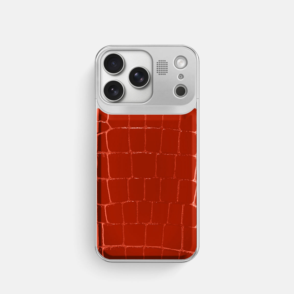 Metal Case For iPhone 17 Pro In Shiny Alligator -1 | Orange-Steel